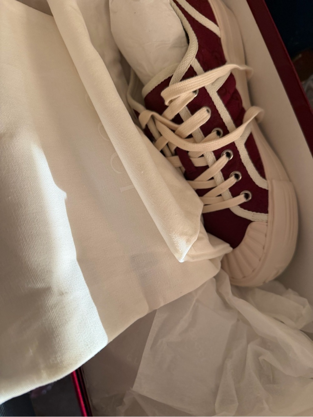 Burgundy Canvas Low-Top Sneakers with Cream Trim - Picture 10 of 12